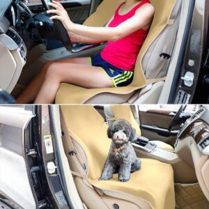 1PC Uitgebreid Waterdichte Autostoelhoezen Voorkant met 3 Gesp Riemen, Premium Universele Wasbare Neopreen Anti-Slip Achterkant Vlekbestendige Autostoelbeschermer Interieur voor SUV Hond Kind (Beige)