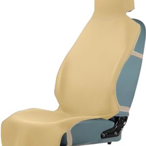 1PC Uitgebreid Waterdichte Autostoelhoezen Voorkant met 3 Gesp Riemen, Premium Universele Wasbare Neopreen Anti-Slip Achterkant Vlekbestendige Autostoelbeschermer Interieur voor SUV Hond Kind (Beige)