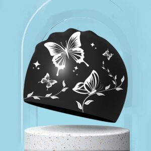 Antislip siliconen zwemmuts, waterdichte herbruikbare zwemmuts voor lang haar, modieuze zwemmutsen met patroon voor dames en heren, accessoires voor professionele zwemmers, Zwart
