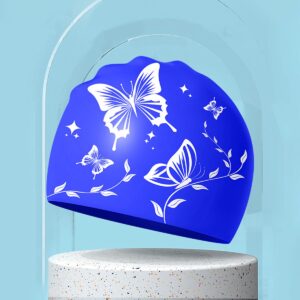 Antislip siliconen zwemmuts, waterdichte herbruikbare zwemmuts voor lang haar, modieuze zwemmutsen met patroon voor dames en heren, accessoires voor professionele zwemmers, Blauw
