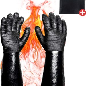 BBQ Handschoenen - Ovenwanten 2 Stuks Hittebestendig - Ovenhandschoenen - Vuurvaste Handschoenen - EN407 Certificaat - tot 500°C - Werkhandschoenen - Antislip, Waterdichte & Oliebestendige - Inclusief Opbergtas