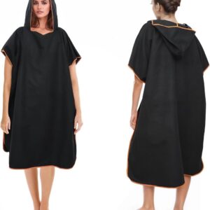 Badponcho voor Mannen en Vrouwen van Microvezel, Ideaal voor Surfen en Zwemmen (Zwart)