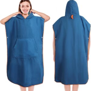Badponcho voor dames en heren, ultralichte en sneldrogende badponcho voor volwassenen, dubbelzijdige kleur, microvezel, surfponcho, ook als omkleedhulp op het strand (blauw-groen, medium)