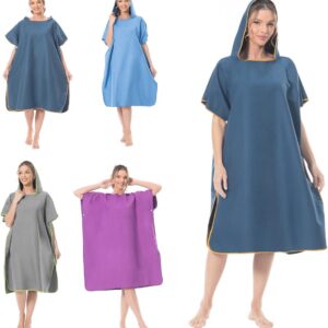Beach Towel Surf Poncho - Bathing Poncho voor Vrouwen en Mannen - Microfiber Swim Poncho (Dark Blue)
