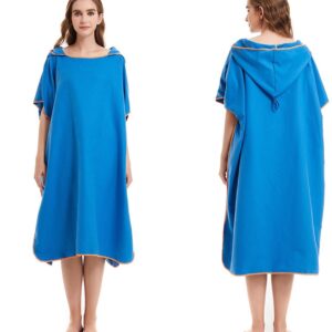 Blauwe, sneldrogende surfcape, badjas met verwisselbare handdoek, hoodie geschikt voor volwassen mannen en vrouwen; microvezel wetsuittop voor op het strand, surfparka - one size fits all.