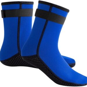 Blauwe wetsuitsokken met M-patroon, 3 mm neopreen, warme en antislip wetsuitsokken voor zwemmen en watersporten.