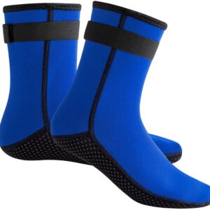 Blauwe wetsuitsokken met M-patroon, 3 mm neopreen, warme en antislip wetsuitsokken voor zwemmen en watersporten.