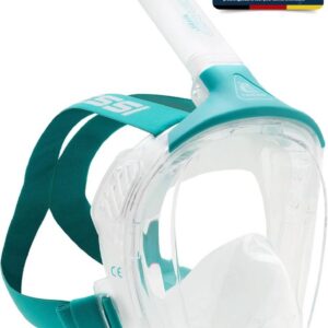 CRESSI Java Full Face Mask Clear/Aquamarine L/XL-Unisex Full Face Snorkel Mask, Ultra Clear Anti Fog Lens, 100% Silicone, Snorkel Dry with Safety Valves, Transparent/Aquamarine, L/XL