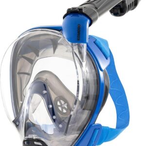 CRESSI since 1946 - Komodo Full Face Dry Snorkelling Mask 180° Vision - CO2 Safe - 100% Anti Fog Silicone - Side Snorkel - Adjustable Elastic Straps - Blue/Black - M/L