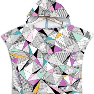 Children's Hooded Bath Towel for Kids Girls Boys Geometric Triangle with Hood Changing Towel for Baby Shower Swimming Pool (60 x 60 cm, Silver)