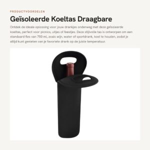 Dailygoods- Koeltas Geïsoleerd - Draagbare Waterdichte Neopreen - Voor 1 Fles tot 1 Liter - Perfect voor Picknick - Machinewasbare Stof - Houdt Drankjes Koud - Wijnfleshouder