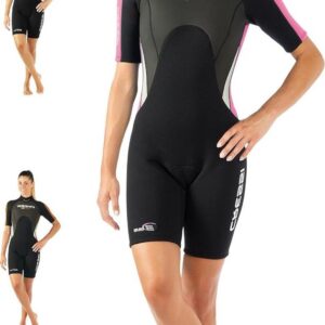 Dames Shorty Wetsuit - Neopreenpak Korte Mouwen - Watersporten - Glad Neopreen Borst - 2.5 mm - Zwart