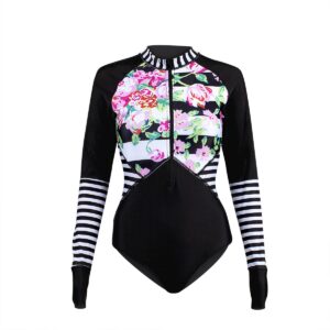 Dames lycra swimsuit M gestreept met rozen