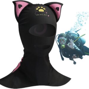 Duikkap met Kattenoren - Wetsuit Kap - Onderwateravonturen - Charmante Cartoon Stijl - 19L x 15.9B cm - Zwart
