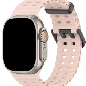 FFO2World Ocean Sport Band - Compatibel met Apple Watch Ultra 2/Ultra Band 49mm 46mm 45mm 44mm 42mm (Series 3/2/1) - Roze - voor Heren en Dames, Ademende Zachte Silicone Waterdichte Marine Band voor iWatch Series 10 9 SE 8 7 6 5 4 3 2 1