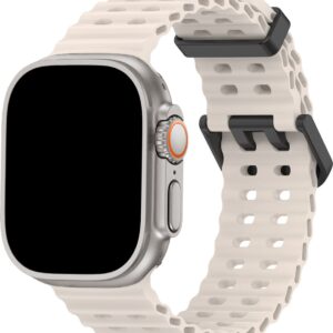 FFO2World Ocean Sport Band - Compatibel met Apple Watch Ultra 2/Ultra Band 49mm 46mm 45mm 44mm 42mm (Series 3/2/1) - Starlight - voor Heren en Dames, Ademende Zachte Silicone Waterdichte Marine Band voor iWatch Series 10 9 SE 8 7 6 5 4 3 2 1