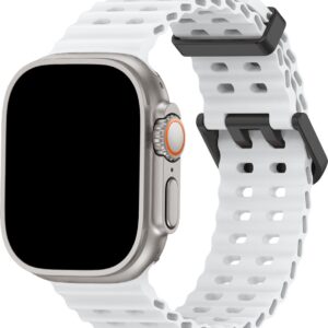 FFO2World Ocean Sport Band - Compatibel met Apple Watch Ultra 2/Ultra Band 49mm 46mm 45mm 44mm 42mm (Series 3/2/1) - Wit - voor Heren en Dames, Ademende Zachte Silicone Waterdichte Marine Band voor iWatch Series 10 9 SE 8 7 6 5 4 3 2 1