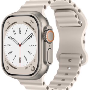 FFO2World - Ocean Sport Band van Zacht Siliconen - Starlight - Geschikt voor Apple Watch 42(Series 10)/41/40/38mm (Series 10 t/m 1) - Waterdicht & Comfortabel Sportbandje voor iWatch