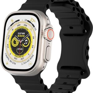 FFO2World - Ocean Sport Band van Zacht Siliconen - Zwart - Geschikt voor Apple Watch 42(Series 1/2/3)/44/45/49mm (Ultra & Series 10 t/m 1) - Waterdicht & Comfortabel Sportbandje voor iWatch