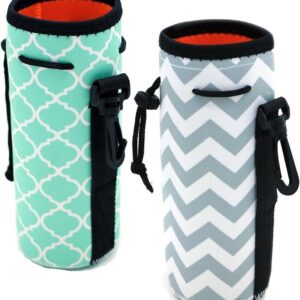 Fles Koeler Sleeve - Fleshouder Neopreen - Drinken Koel Houden - Verstelbaar Koord - 20 cm hoog - Grijs en Blauw