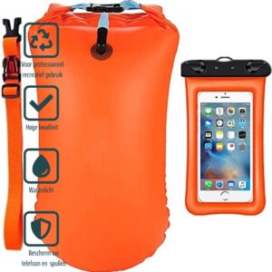 GOODTS - Zwemboei voor Veilig Openwater en Triatlon Zwemmen - Zwem Boei - Reddingsboeien - incl. drybag /Saferswimmer/Safe swimmer/ 20 Liter + Waterdichte smartphone hoes