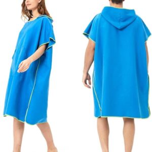 Grote strandponcho 110x90 cm voor volwassenen - Surfen - Sneldrogende microvezel badjas - Blauw