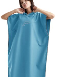 Ibenzoa® Sneldrogende Microvezel Handdoek Poncho met Capuchon voor Strand en Sauna, 110 x 80 cm, Blauw
