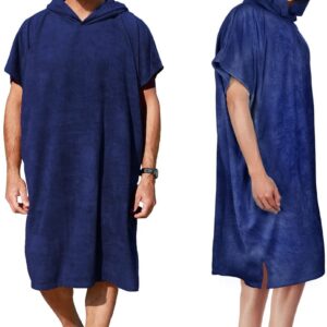 Kato Tirrinia microvezel badstof surf poncho handdoek badjas sauna dames heren, grote surf poncho strand poncho volwassenen, strandlaken met capuchon voor sauna bad zwemmen, marineblauw