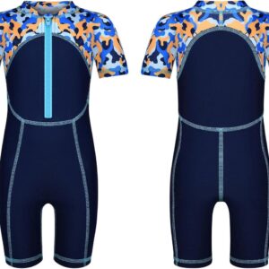 Kids Wetsuit - Boy Short Sleeve Swimsuit - Ultra Stretch Front Zipper One Piece Swim Suit - Sun Protection Warm Swimwear voor Diving - Swimming - Surfing - Water Sports