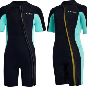 Kinder Neopreen Pak - Korte wetsuit - Waterpret Bescherming - UV Bescherming Warmte - Hoogte 134-140cm - Blauw Zwart