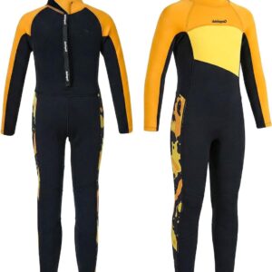 Kinder Wetsuit - Neopreen Pak - Wateractiviteiten Bescherming - 25 mm Dikte - Voor kinderen 2-10 jaar - Zwart Geel Batik