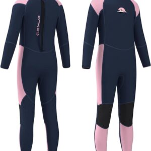 Kinder Wetsuit - Neopreen pak - Watersport Bescherming - Rits aan achterkant - 3 mm dik - Zwart Roze