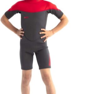 Kinder wetsuit shorty 2mm rood met rugrits - Zomer wetsuit voor kinderen