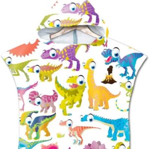Kinderbadlaken met capuchon - Strandponcho handdoek - Na het badderen - Zachte microvezel - 60x60 cm - Dinosaurus
