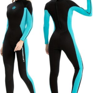 Livano Wetsuit Dames - Swimsuit - Shorty - Surfpak - Duikpak - Lange Mouw - Zwemsuit - Zwart/Blauw - XS