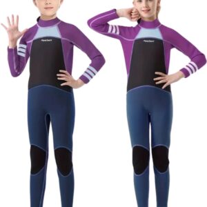 Livano Wetsuit Kinderen - Swimsuit - Shorty - Surfpak - Duikpak - Lange Mouw - Zwemsuit - Paars - L