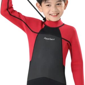 Livano Wetsuit Kinderen - Swimsuit - Shorty - Surfpak - Duikpak - Lange Mouw - Zwemsuit - Rood - M