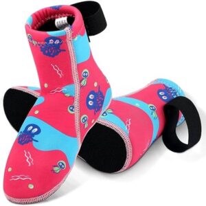 Maten 23-26 (geschikt voor voeten vanaf 14 cm) Roze kwallen kindersokken, 3 mm rubberen sokken, kinderzwemlaarzen voor koud water, peuterduiklaarzen, antislip wetsuit sandalen, geschikt voor beachvolleybal.