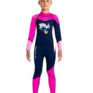 Nivard Wetsuit Kinderen - Swimsuit - Shorty - Surfpak - Duikpak - Lange Mouw - Zwemsuit - Roze - 3-4y