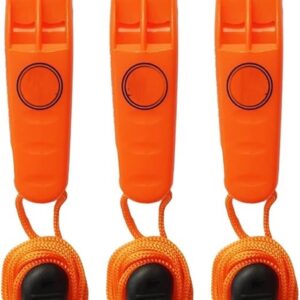 Noodfluitje - Veiligheidsfluitje voor survival - Zwemfluitje met 90cm halskoord - Marine, Waterdicht Oranje. Extra luid >85 dbl, 2 tonen. Sleutelhanger. Voor wandelen, camping, hond terugroepen,