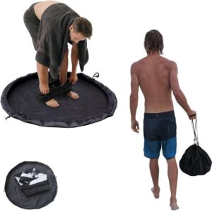 Omkleed Mat - 90cm - Aankleedmat - Draagbaar - Waterdicht - Omkleedmat Wetsuit Bag - Opbergtas - Met trekkoord - Natte Kleding - Zwemtas - Surf-aankleedtas - voor duiken, zwemmen, surfen, kajakken en watersporten - Zwart
