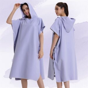 Paarse surfcape, aankleeddoek, badjas met zakken, badstof badjas cover-up in grote maten, badstof cape hoodie voor dames
