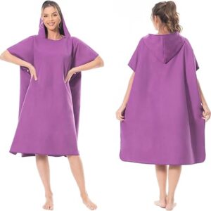 Retadou - Surf Poncho, omkleedhulp, strand, voor dames, heren, volwassenen, jongeren, ultralicht en sneldrogend, badponcho, handdoek, poncho van microvezel (paars)