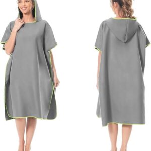 Retadou - Surf Poncho, omkleedhulp, strand, voor dames, heren, volwassenen, jongeren, ultralicht en sneldrogend, badponcho, handdoek, poncho van microvezel, ook als omkleedhulp strand (grijs)