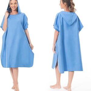 Retadou - Surf Poncho, omkleedhulp, strand, voor dames, heren, volwassenen, jongeren, ultralicht en sneldrogend, badponcho, handdoek, poncho van microvezel, ook als omkleedhulp voor strand (blauw)