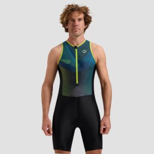 Rogelli Florida Graphic Mouwloos Trisuit - Triatlonpak voor Dames en Heren - Ademend, Sneldrogend - Zwart/Blauw/Fluor - Maat XL