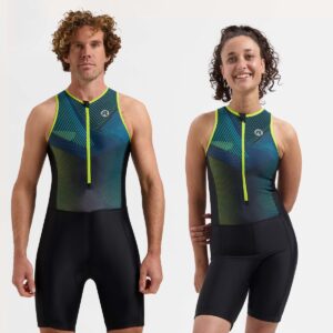 Rogelli Florida Graphic Mouwloos Trisuit - Triatlonpak voor Dames en Heren - Ademend, Sneldrogend - Zwart/Blauw/Fluor - Maat XXL