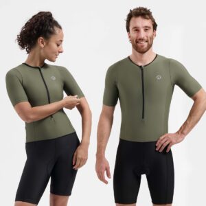 Rogelli Florida Trisuit met Korte Mouwen - Triatlonpak voor Dames en Heren - Ademend, Sneldrogend - Zwart/Groen - Maat XXL