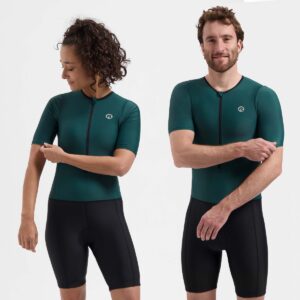 Rogelli Florida Trisuit met Korte Mouwen - Triatlonpak voor Dames en Heren - Ademend, Sneldrogend - Zwart/Teal - Maat L