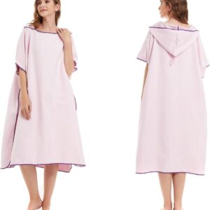 Roze sneldrogende surfponcho, verwisselbare badjas, hoodie geschikt voor volwassen mannen en vrouwen; microvezel wetsuittop voor op het strand, surfparka - one size fits all.